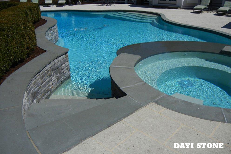 Swimming Pool Coping MG-Black Stone Basalt Top  flamed front edge natural split - Dayi Stone